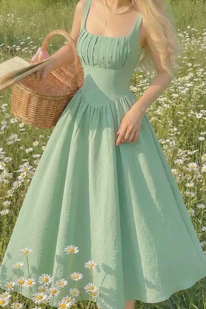 Light Green Pleated Maxi Dress - Image 1
