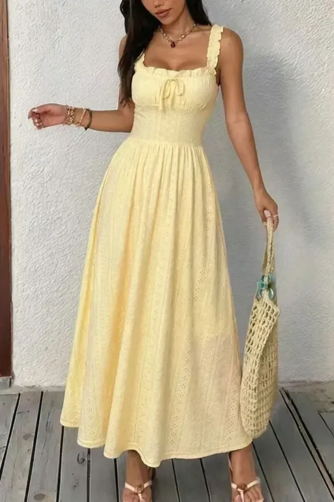 Light Yellow Ruffled Maxi Dress - Image 1