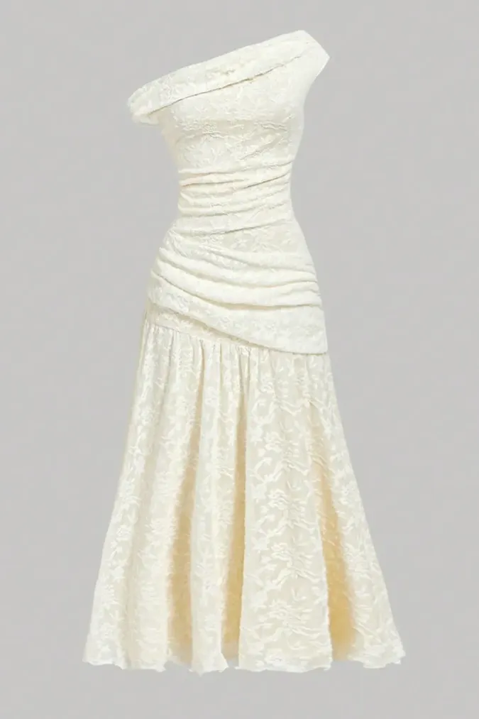 Cream Floral Ruched Maxi Dress - Image 1