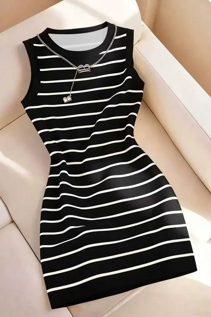 Black Striped Bodycon Mini Dress - Image 1