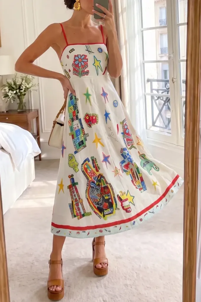 Off White Graphic Printed Maxi Dress - Image 1