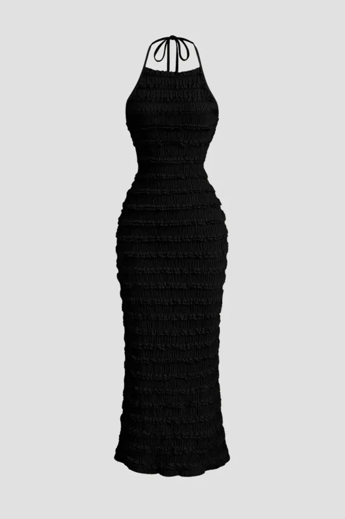 Black Halter Neck Maxi Dress - Image 1