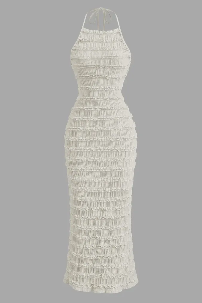 Off White Halter Neck Maxi Dress - Image 1