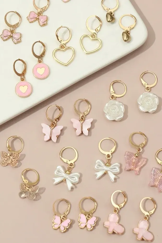 Light Pink Set Of 12 Earrings - Image 1