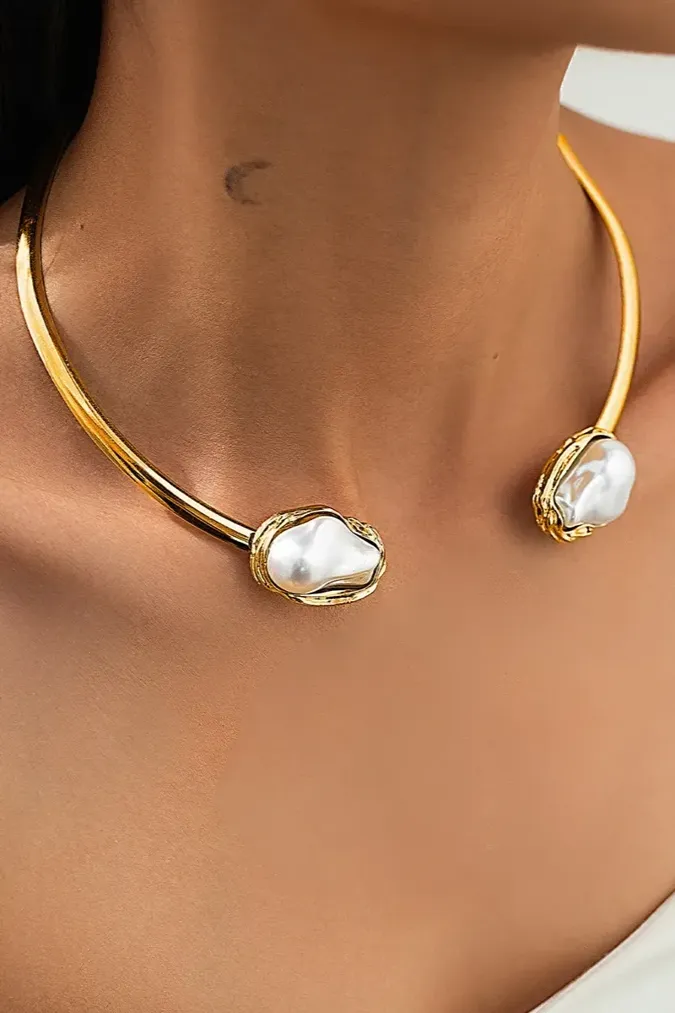 Golden Pearl Statement Necklace - Image 1