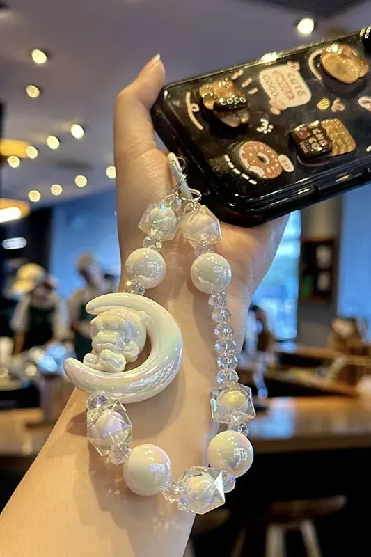 White Beaded Moon Charm - Image 1