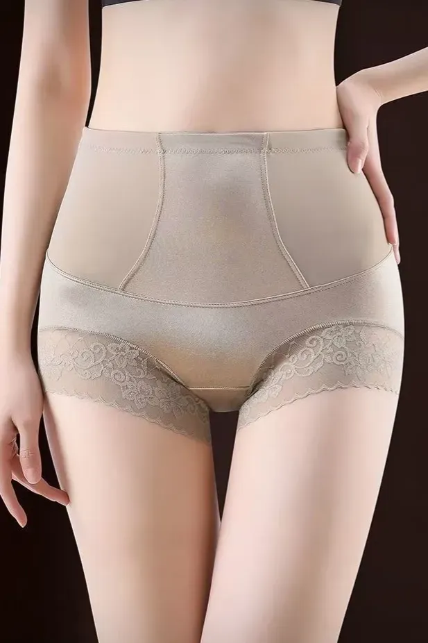 Beige High-Rise Lace Overlay Panties - Image 1
