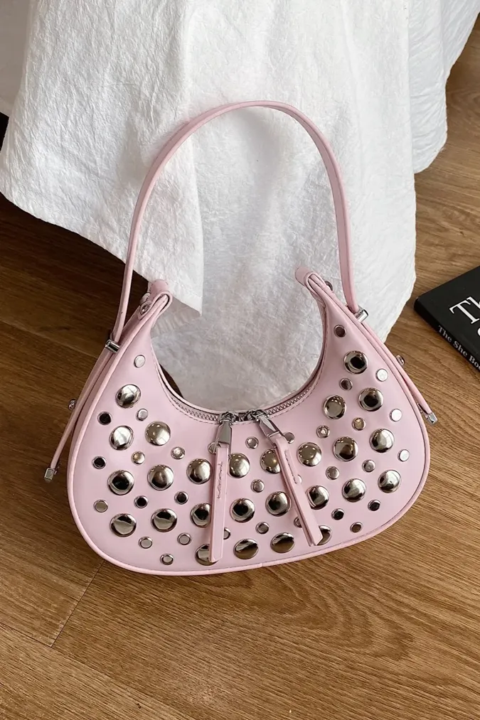 Light Pink Studded Shoulder Bag - Image 1