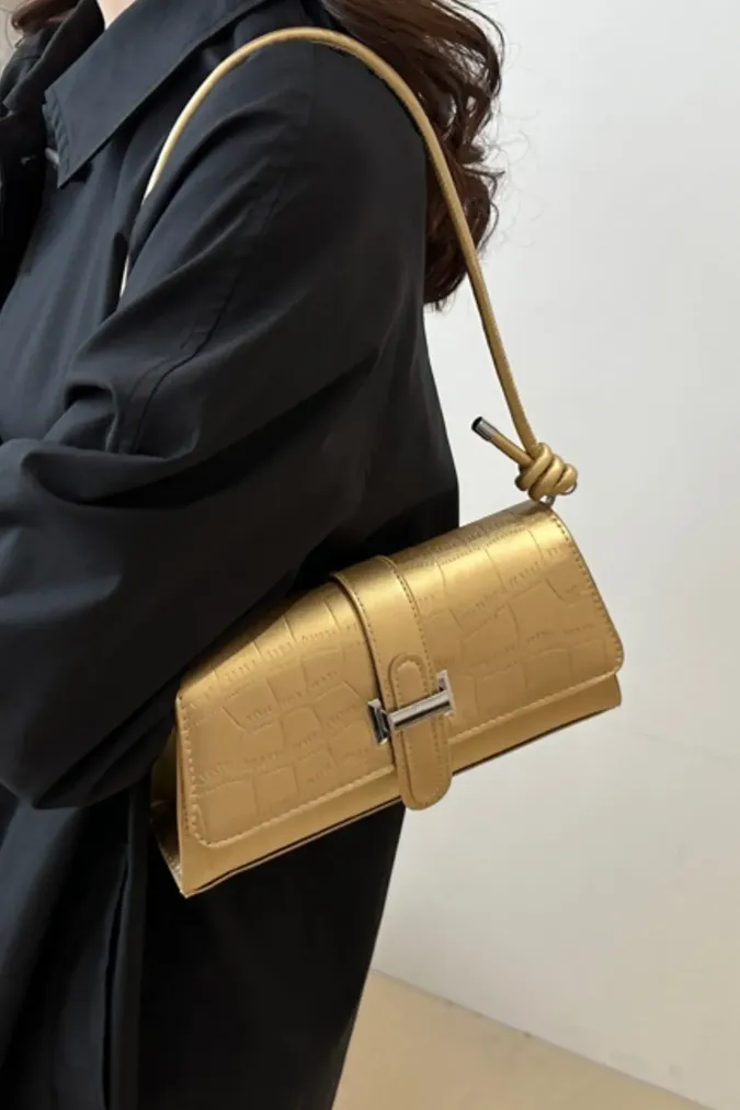 Golden Textured Pu Flap Bag - Image 1
