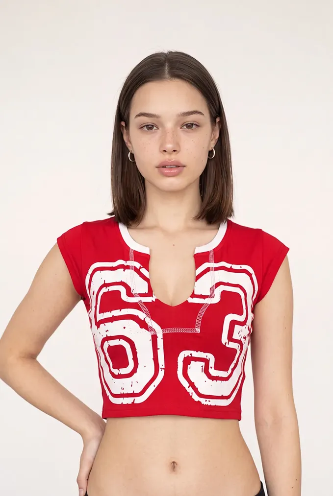 Red Graphic Printed Crop T-Shirt - Image 1