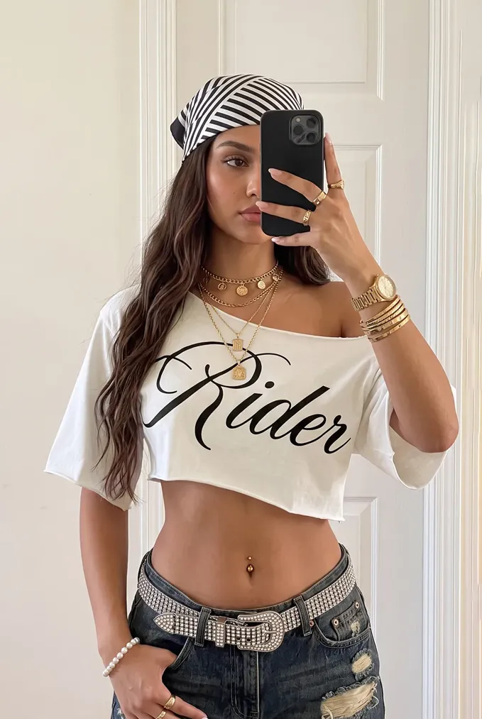 White Typography One Shoulder T-Shirt - Image 1