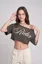 Grey Typography One Shoulder T-Shirt