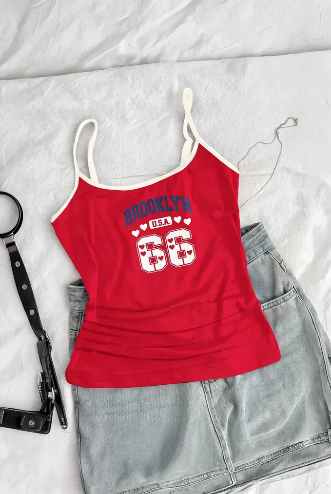 Red Typography Scoop Neck T-Shirt - Image 1
