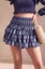 Navy Ethnic Print Tiered Mini Skirt