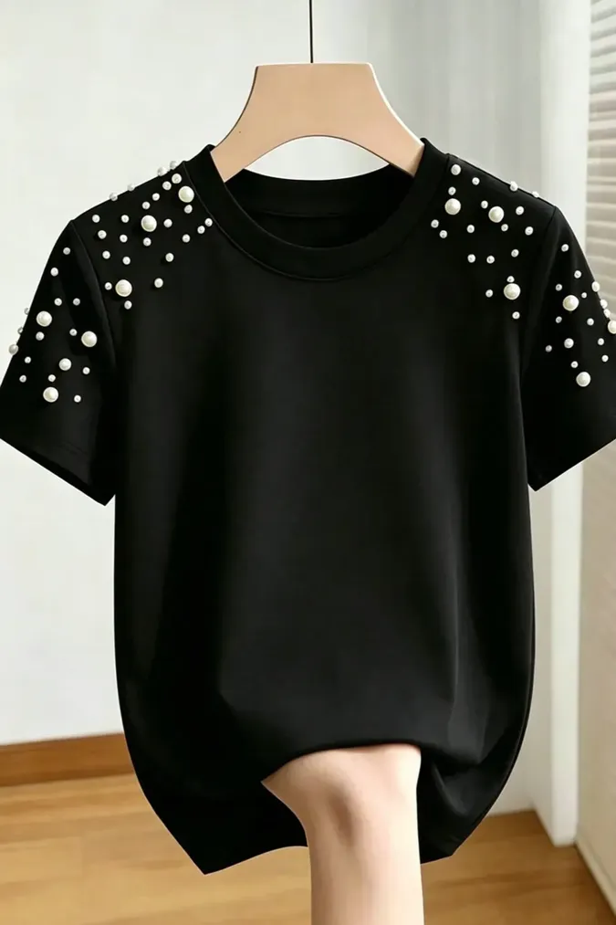 Black Pearl Embellished T-Shirt - Image 1