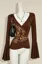 Brown Floral Sequinned V-Neck Top