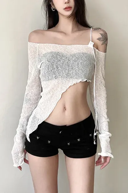 White Off Shoulder Asymmetric Top - Image 1