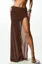 Brown Ruched Mid-Rise Slit Skirt