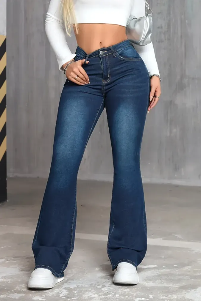 Dark Blue High-Rise Bootcut Jeans - Image 1