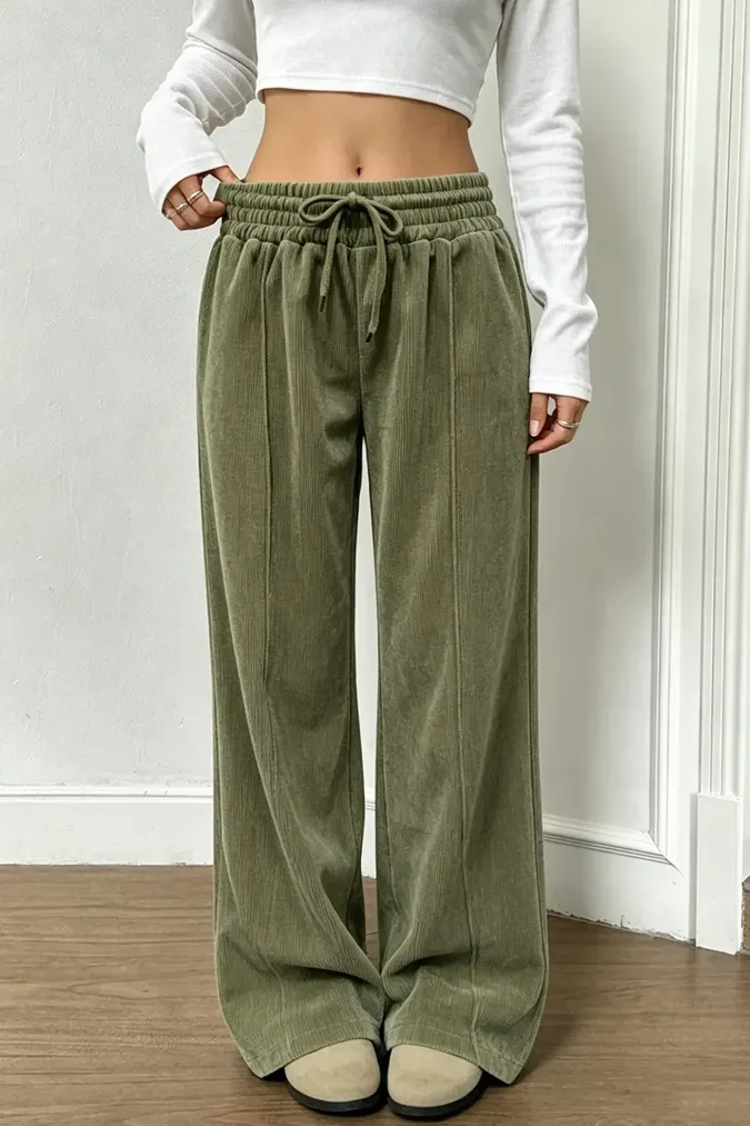 Olive Solid Mid Rise Trousers - Image 1