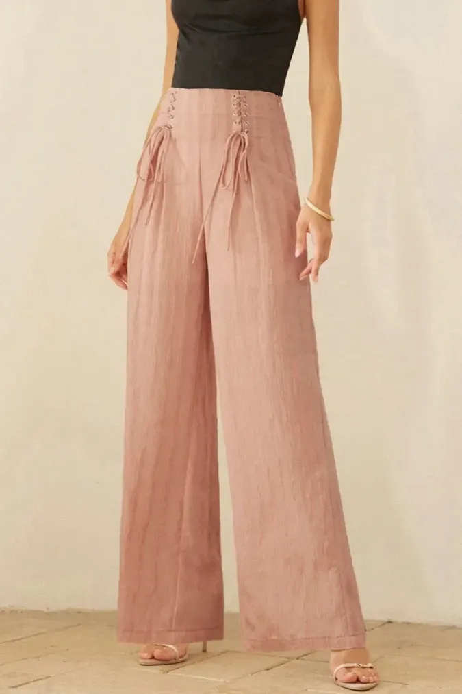 Light Pink Solid High Rise Trousers - Image 1