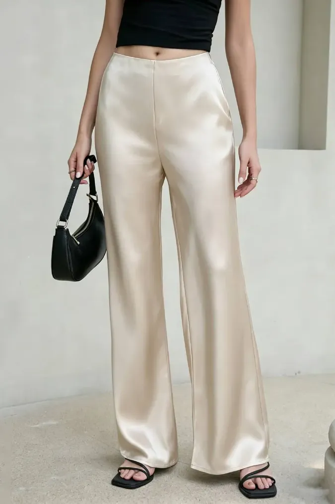 Champagne Solid Mid Rise Trousers - Image 1