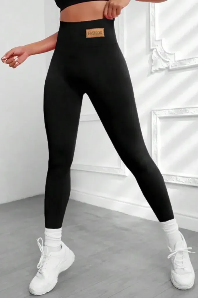 Black Solid High-Rise Leggings - Image 1
