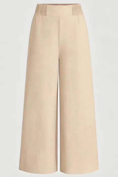 Cream Mid Rise Wide Leg Trousers - Image 1