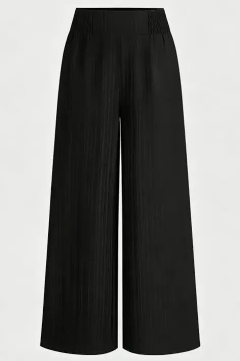 Black Solid Wide Leg Pants - Image 1