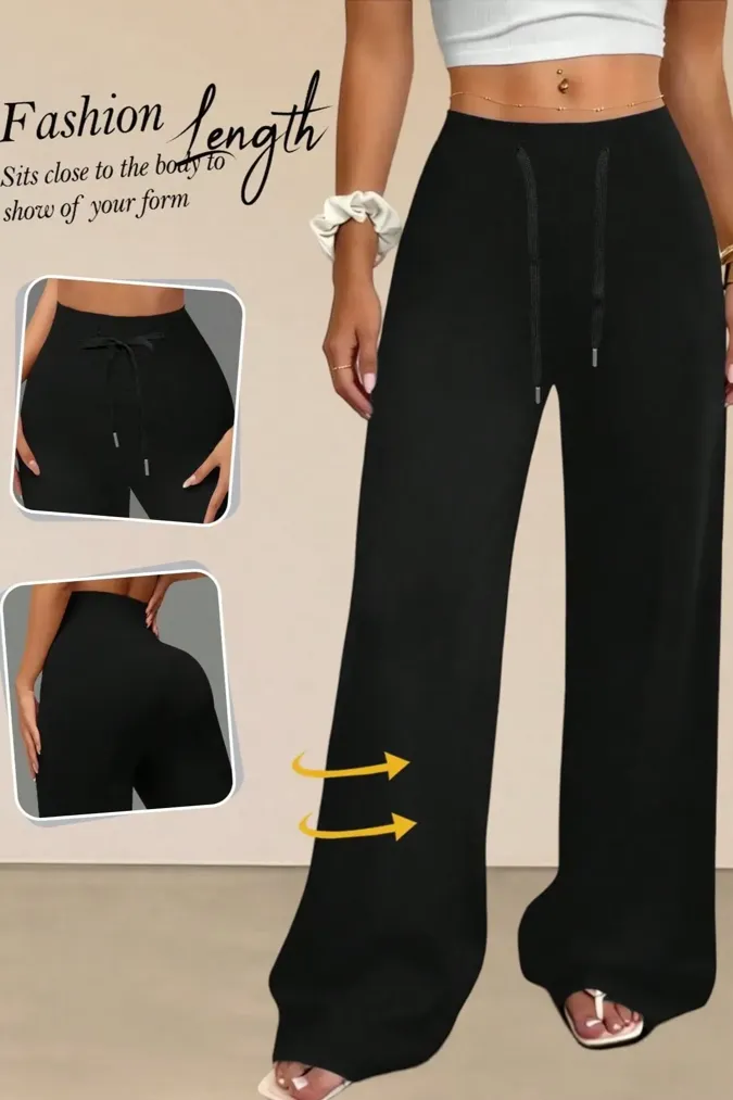 Black Solid Mid Rise Trousers - Image 1