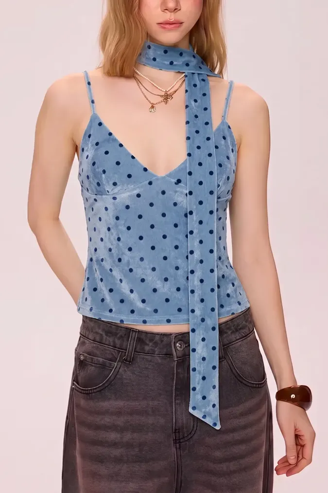Light Blue Polka Dot Crop Top - Image 1