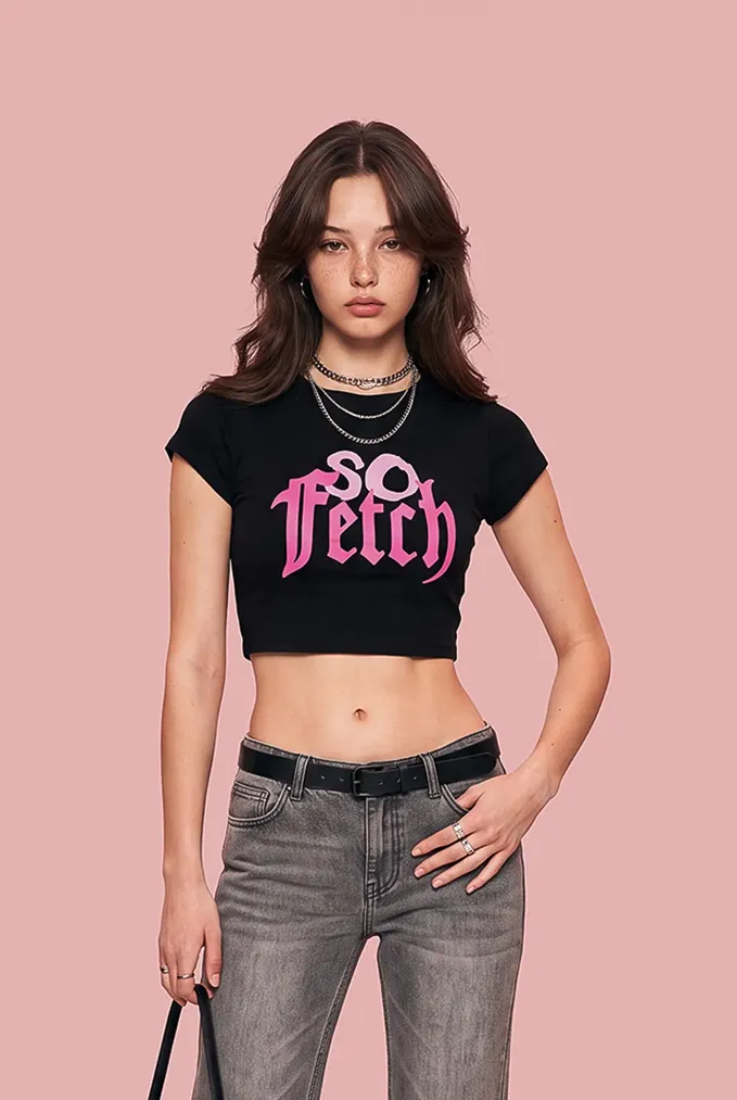 Black Typography Crop T-Shirt - Image 1