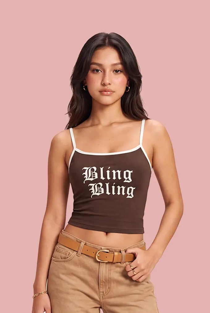 Brown Typography Crop T-Shirt - Image 1