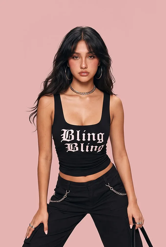 Black Typography Square Neck T-Shirt - Image 1