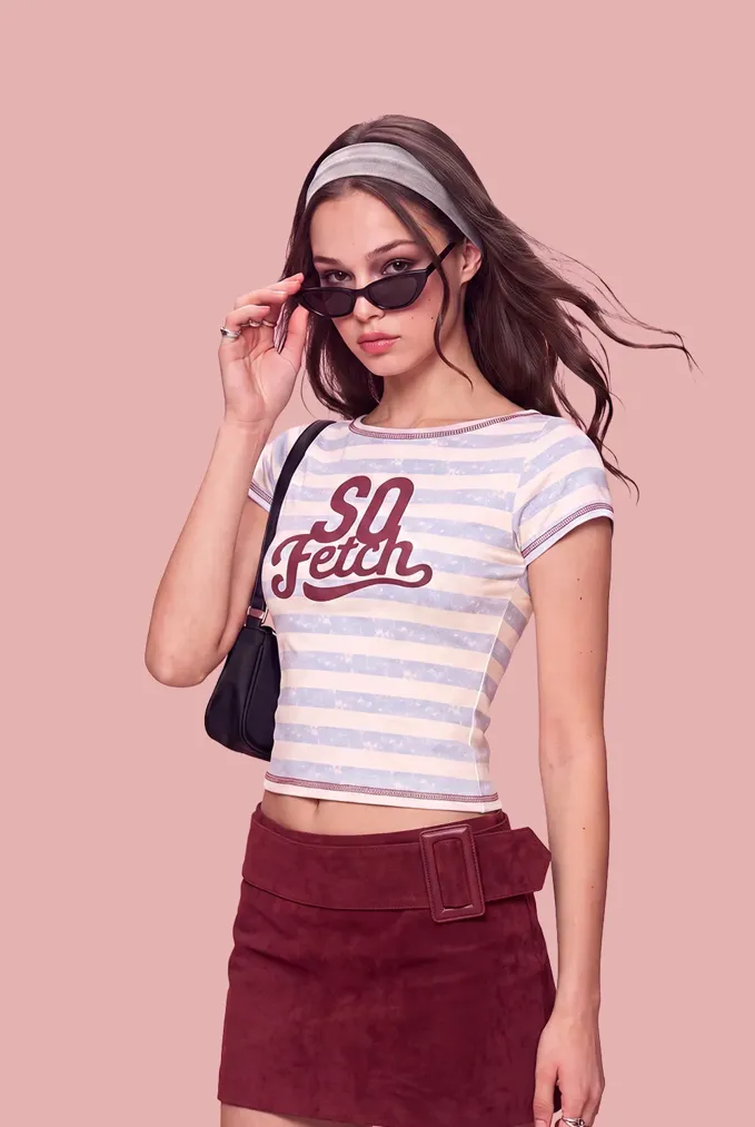 Blue Striped Typography T-Shirt - Image 1