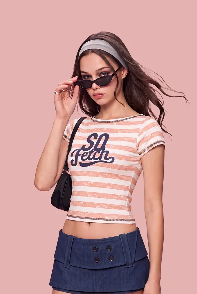 Orange Striped Typography T-Shirt - Image 1