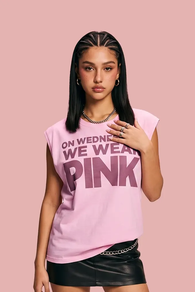 Pink Typography Crew Neck T-Shirt - Image 1