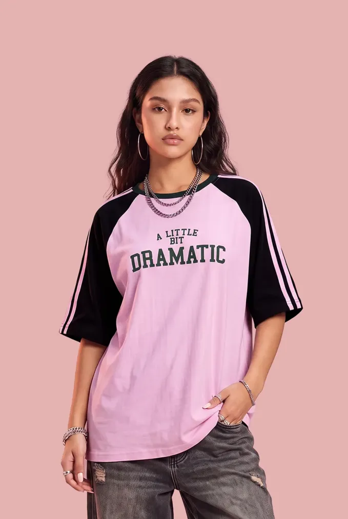 Pink Raglan Sleeves Crew Neck T-Shirt - Image 1