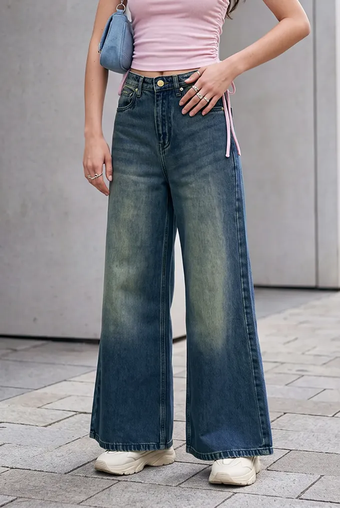 Blue Solid Mid Rise Flared Jeans - Image 1