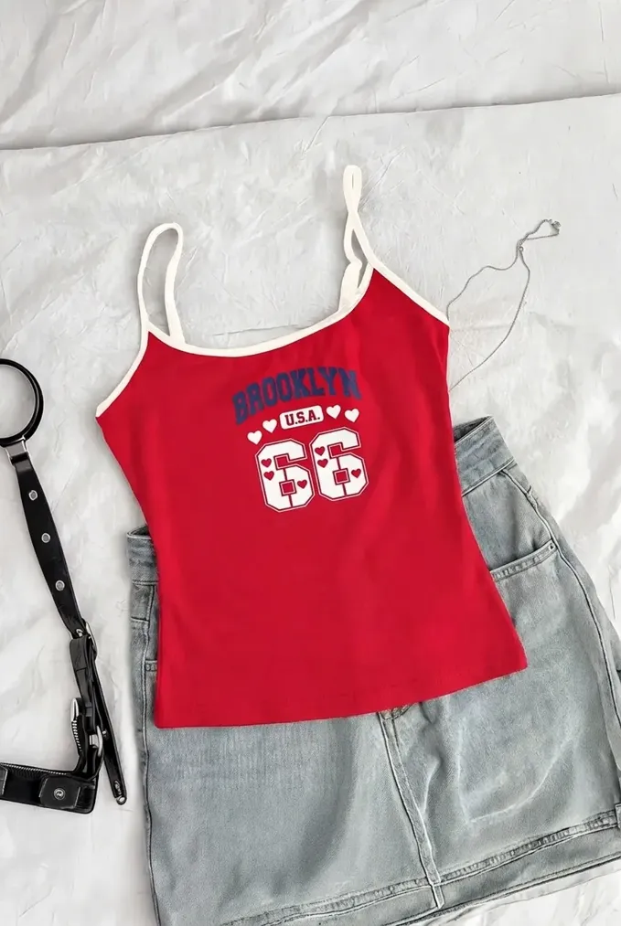 Red Typography Scoop Neck T-Shirt - Image 1