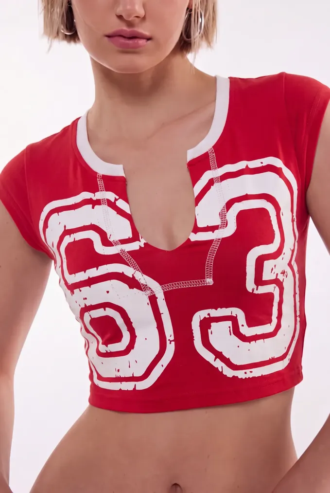Red Graphic Printed Crop T-Shirt - Image 1