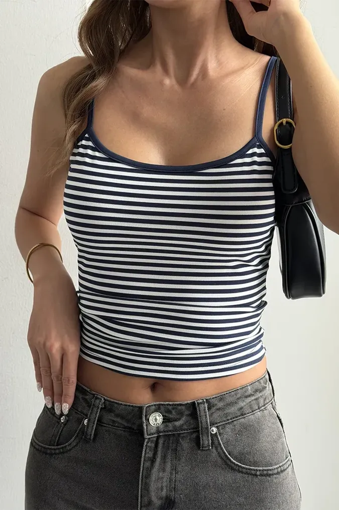 Navy Blue Scoop Neck Top - Image 1