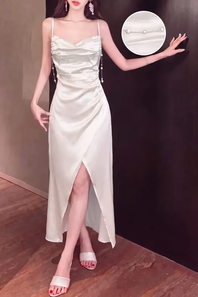 Beige Pearl Embellished Maxi Dress - Image 1
