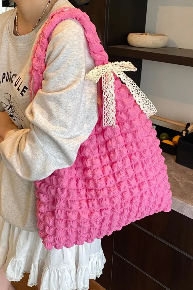 Pink Textured Tote Bag - Image 1