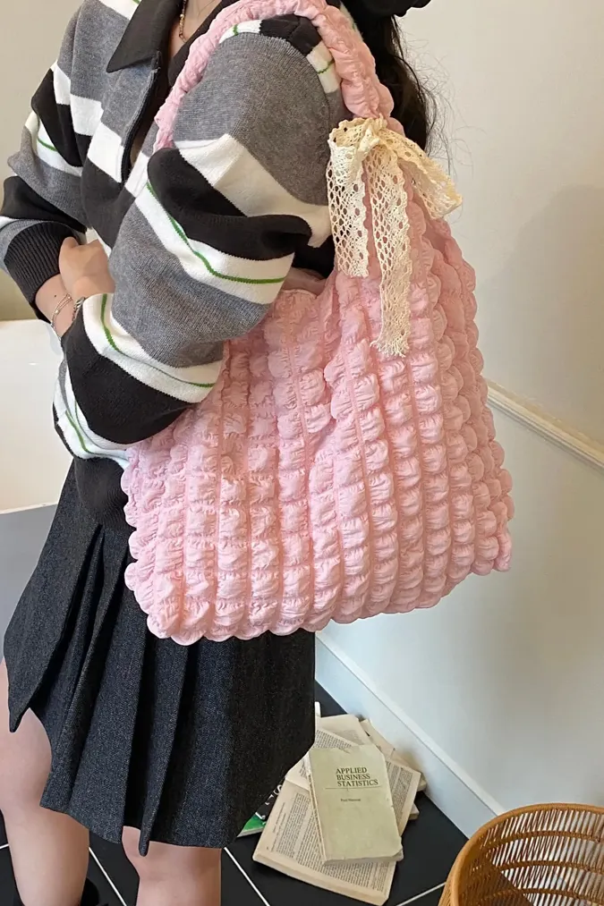 Light Pink Textured Tote Bag - Image 1