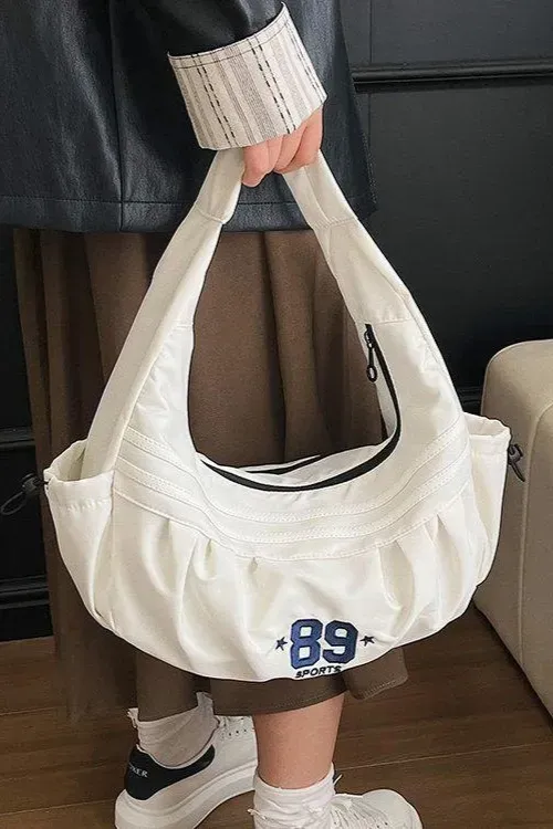 White Pleated Pu Shoulder Bag - Image 1