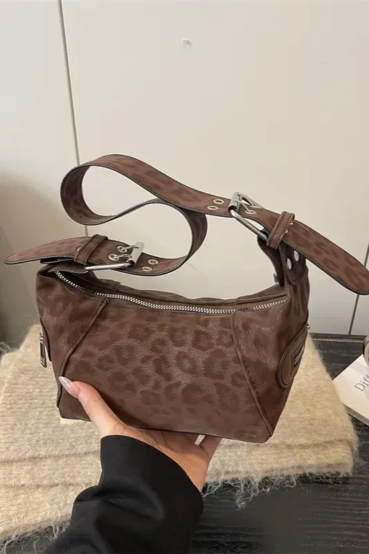 Dark Brown Leopard Print Shoulder Bag - Image 1