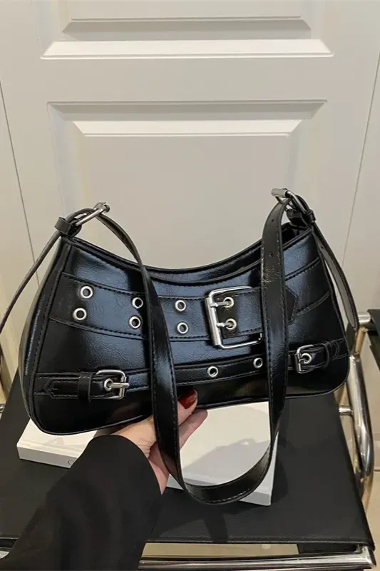 Black Studded Solid Shoulder Bag - Image 1