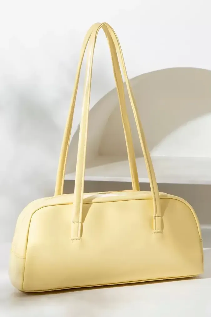 Yellow Pu Solid Hand Bag - Image 1