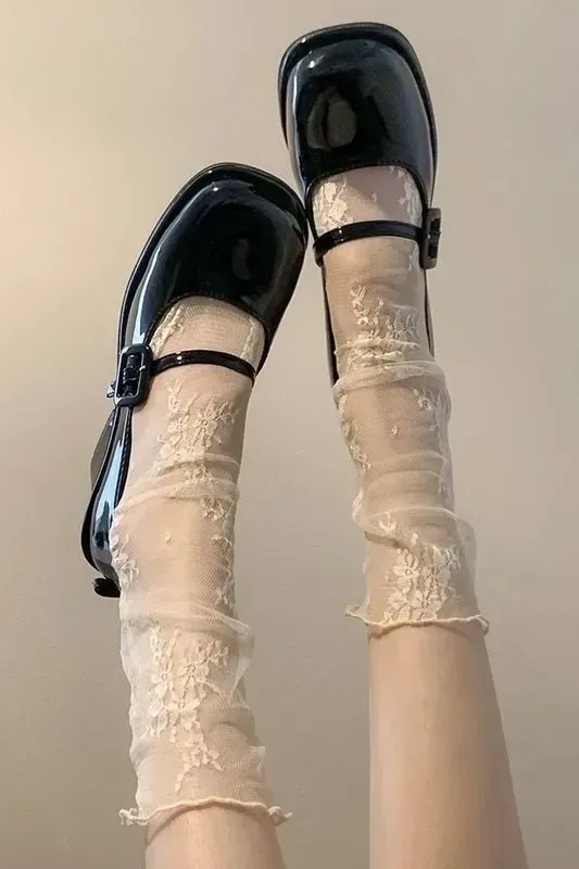 White Lace Overlay Socks - Image 1